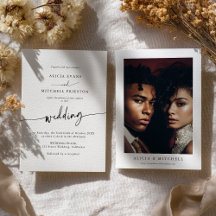 Convite de Casamento Foto Minimalista Script Boho 