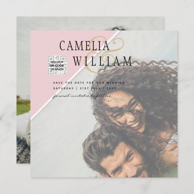 Convite de casamento FOTO moderno CÓDIGO QR RSVP B (Frente/Verso)