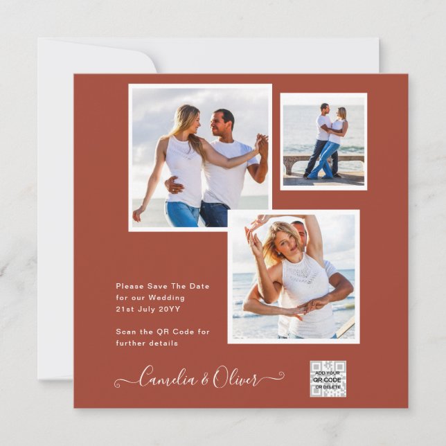 Convite de casamento FOTO moderno CÓDIGO QR RSVP C (Frente)