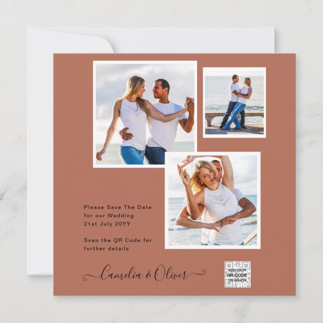 Convite de casamento FOTO moderno CÓDIGO QR RSVP C (Frente)