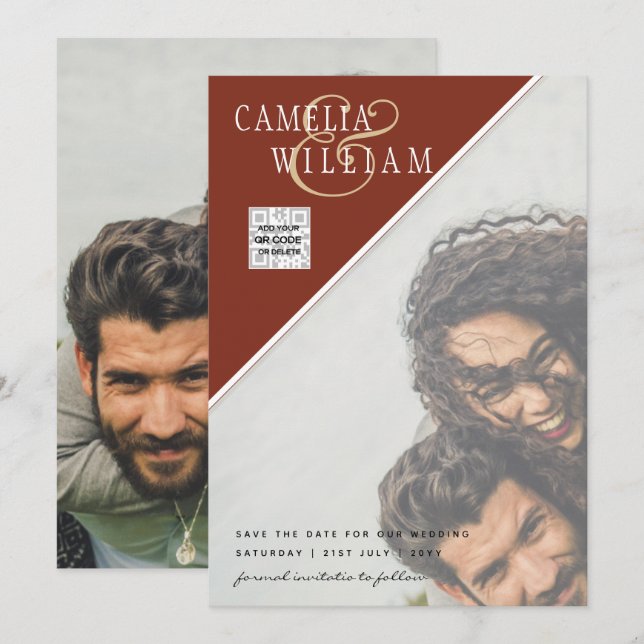 Convite de casamento FOTO moderno CÓDIGO QR RSVP C (Frente/Verso)