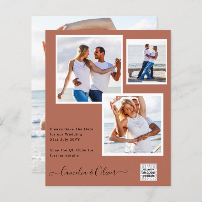 Convite de casamento FOTO moderno CÓDIGO QR RSVP C (Frente/Verso)