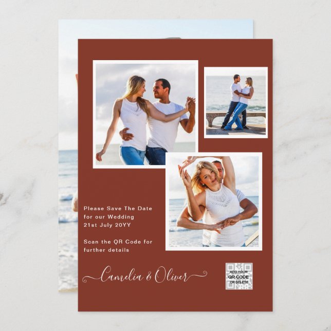 Convite de casamento FOTO moderno CÓDIGO QR RSVP C (Frente/Verso)