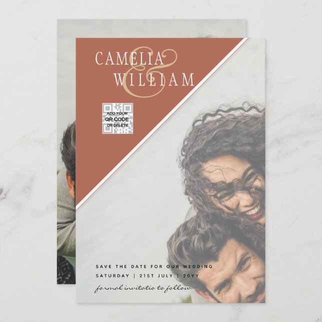 Convite de casamento FOTO moderno CÓDIGO QR RSVP C (Frente/Verso)