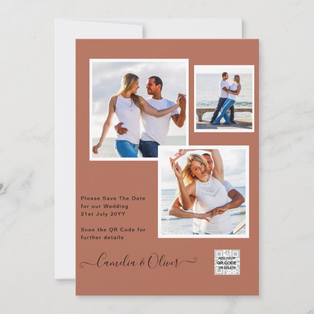 Convite de casamento FOTO moderno CÓDIGO QR RSVP C (Frente)