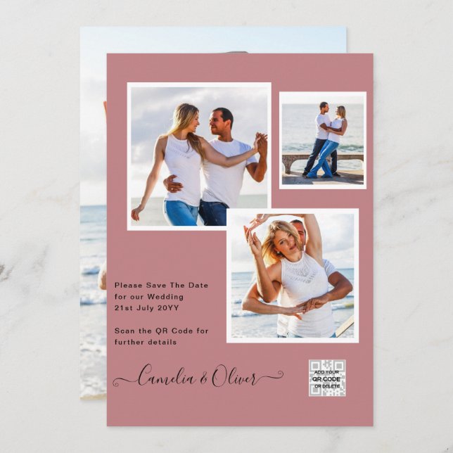 Convite de casamento FOTO moderno CÓDIGO QR RSVP D (Frente/Verso)