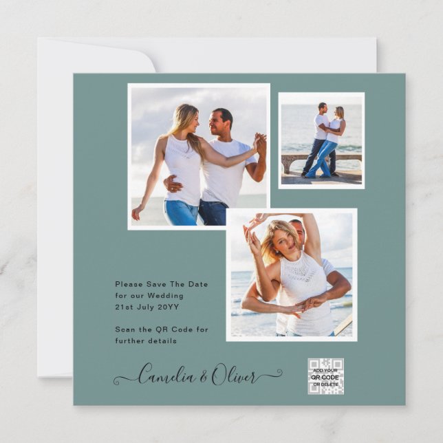 Convite de casamento FOTO Moderno CÓDIGO QR Rsvp V (Frente)