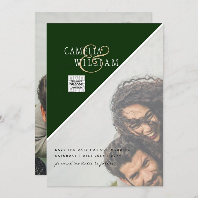 Convite de casamento FOTO Moderno CÓDIGO QR Rsvp V (Frente/Verso)