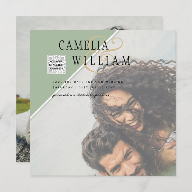 Convite de casamento FOTO Moderno CÓDIGO QR Rsvp V (Frente/Verso)