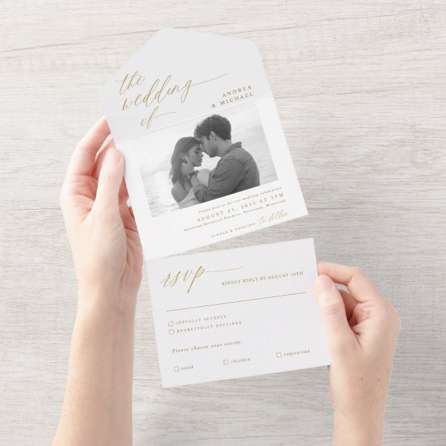 Convite de Casamento Foto Moderno com Caligrafia a (Aba destacável)