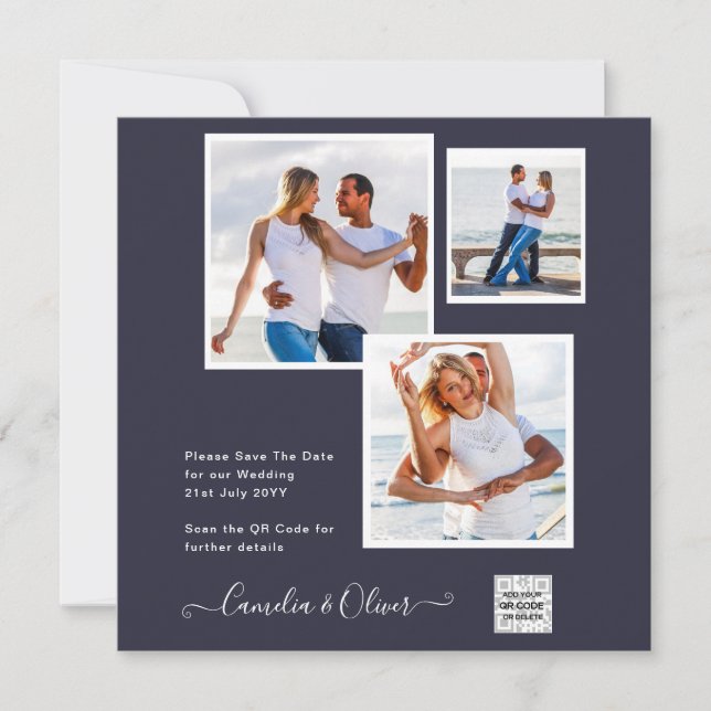Convite de Casamento FOTO Moderno com QR CODE RSVP (Frente)