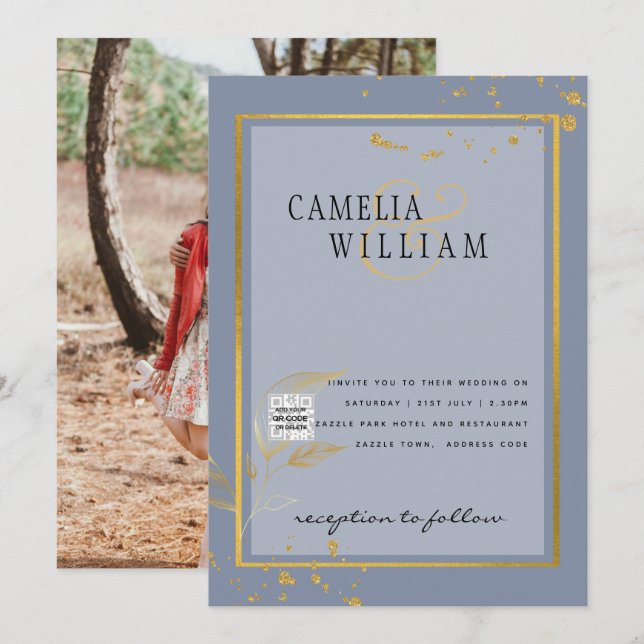 Convite de Casamento FOTO Moderno com QR CODE RSVP (Frente/Verso)