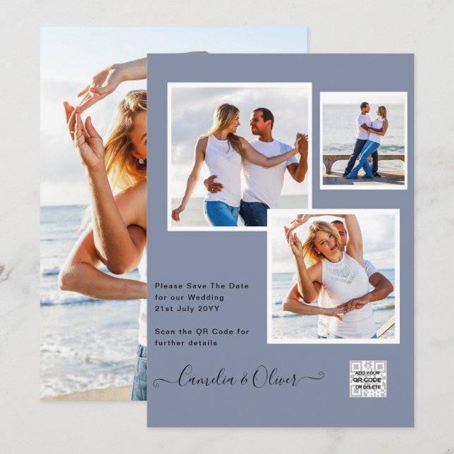 Convite de Casamento FOTO Moderno com QR CODE RSVP (Frente/Verso)