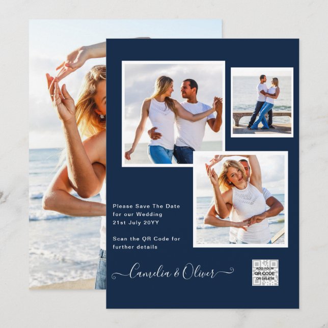 Convite de Casamento FOTO Moderno com QR CODE RSVP (Frente/Verso)