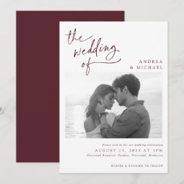 Convite de Casamento Foto Moderno Merlot Vinho Bor