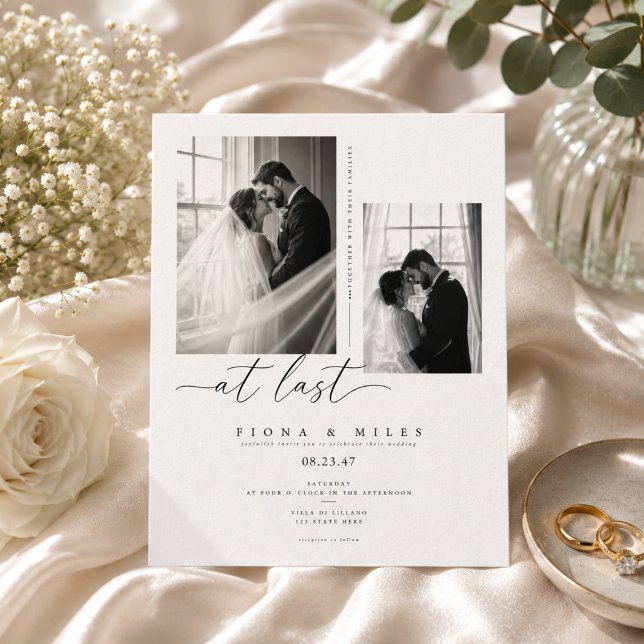 Convite de Casamento Foto Moderno Script Two At La (Criador carregado)