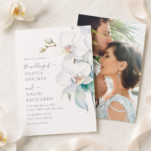 Convite de Casamento Foto Orquídea Branca Moderno 