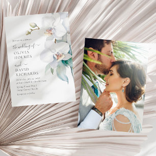 Convite de Casamento Foto Orquídea Branca Moderno 