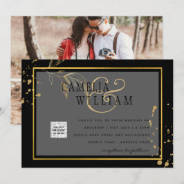 Convite de Casamento Foto Preto Branco Código QR S