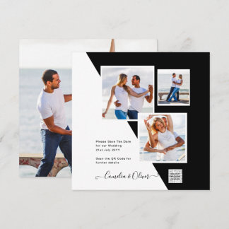 Convite de Casamento Foto Preto Branco Código QR S