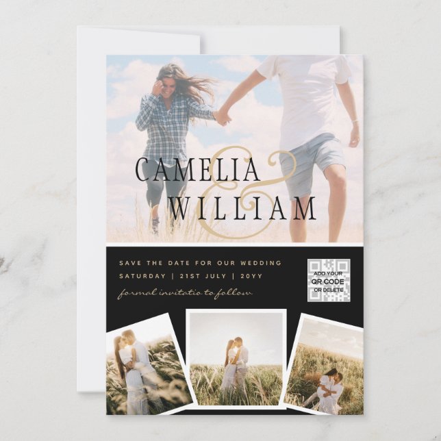 Convite de Casamento FOTO Preto Branco QR CODE Sal (Frente)