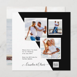 Convite de Casamento Foto Preto e Branco Código QR