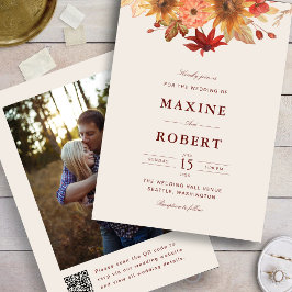 Convite de Casamento Foto QR Code Outono Folhas de