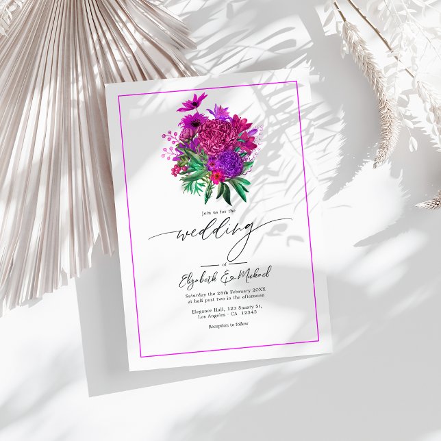 Convite de Casamento Foto QR Code Vibrante Fuchsia (Vibrant Fuchsia Modern Wedding Photo QR Code Invitation)