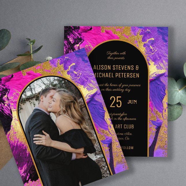 Convite de casamento FOTO rosa dourado resumo orça (Criador carregado)