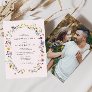 Convite de Casamento Foto Rosa Elegante de Prado d