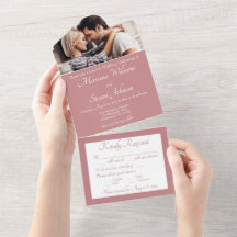 Convite de Casamento Foto Rosa Poeirenta Elegante