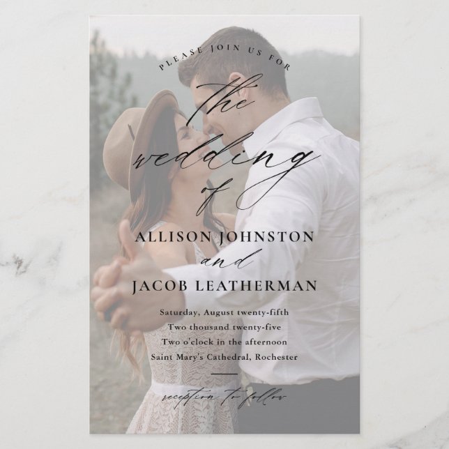 Convite de Casamento Foto Script Elegante Orçament (Frente)