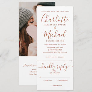 Convite de Casamento Foto Script Terracota Elegant