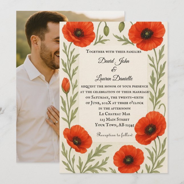 Convite de Casamento Foto Sonho de Papoula (Frente/Verso)