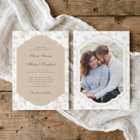 Convite de Casamento Foto Toile Bege Creme Antigo