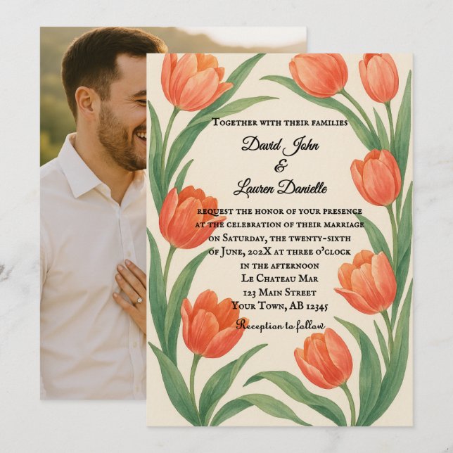Convite de Casamento Foto Tulip Paradise (Frente/Verso)