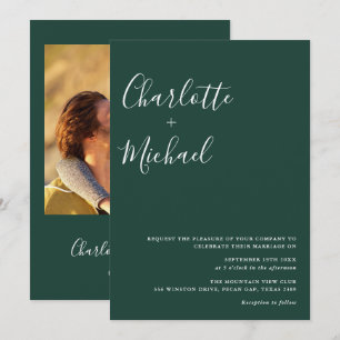 Convite de Casamento Foto Verde Esmeralda Roteiro 