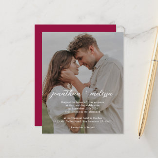 Convite de Casamento Foto Vermelho Magenta Elegant