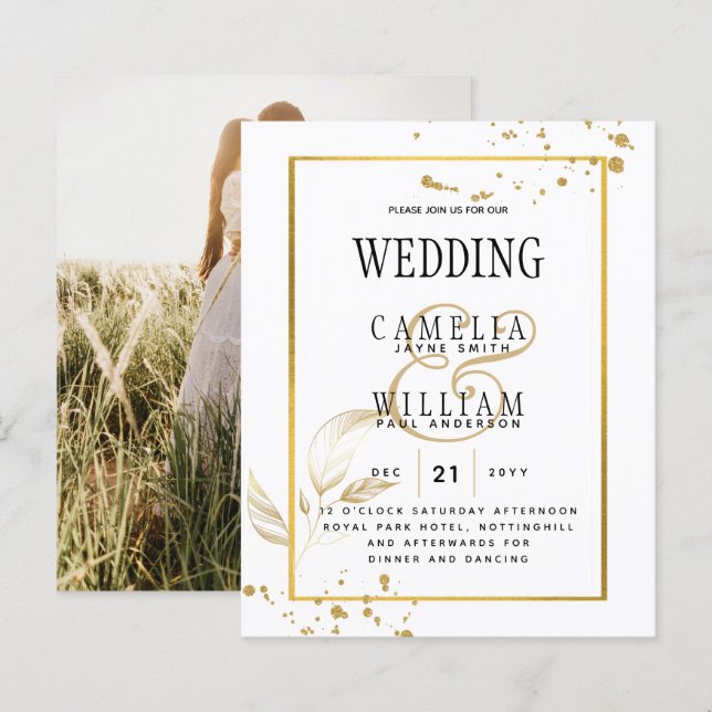 Convite de Casamento FOTO White Gold BUDGET (Frente/Verso)