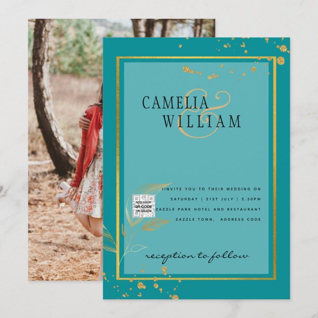 Convite de Casamento FOTOGRAFIA Moderna CÓDIGO QR  (Frente/Verso)
