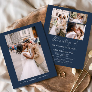 Convite de Casamento Fotográfico Azul Marinho Econ
