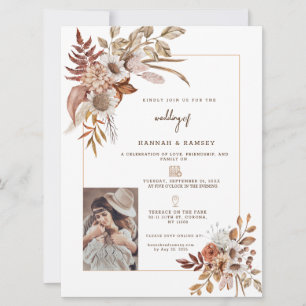 Convite De Casamento Fotográfico Boho Autumn.