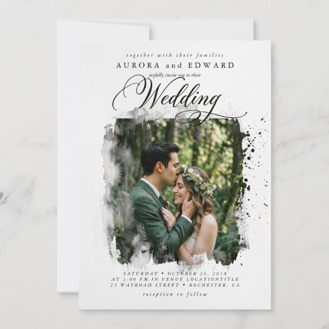 Convite de Casamento Fotográfico Boho Brush Elegan (Frente)