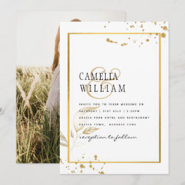 Convite de Casamento Fotográfico Branco e Dourado