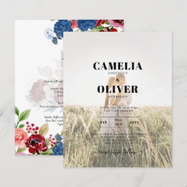 Convite de casamento FOTOGRÁFICO Floral Burgundy R