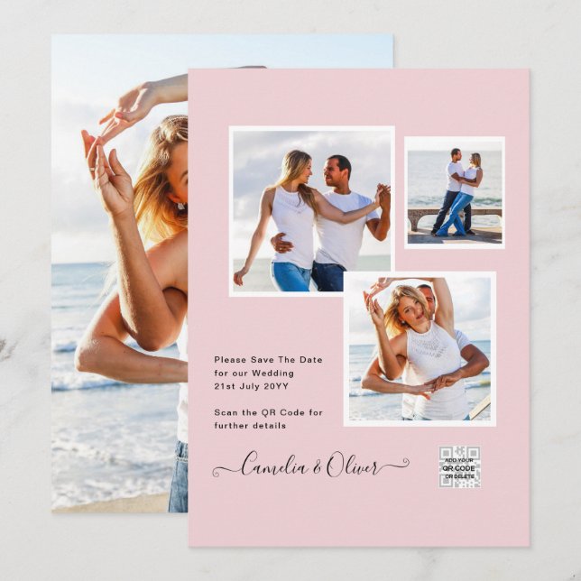Convite de Casamento FOTOGRÁFICO Moderno com QR CO (Frente/Verso)