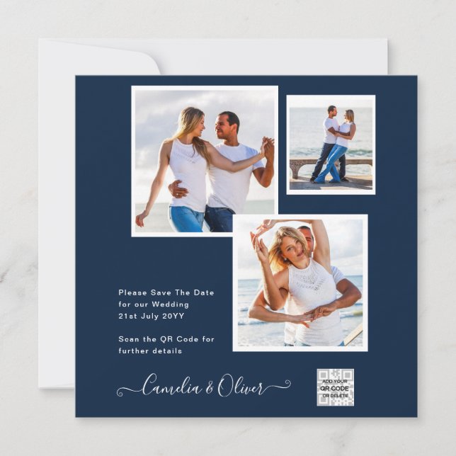 Convite de Casamento FOTOGRÁFICO Moderno com QR CO (Frente)