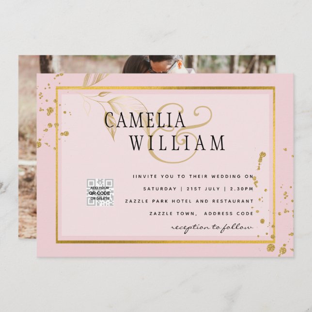 Convite de Casamento FOTOGRÁFICO Moderno com QR CO (Frente/Verso)