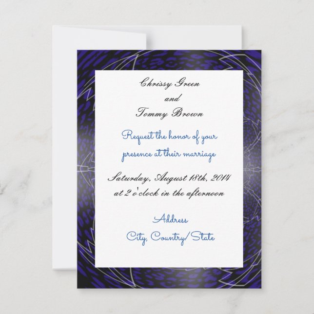 Convite de Casamento Fractal Azul Moderno (Frente)