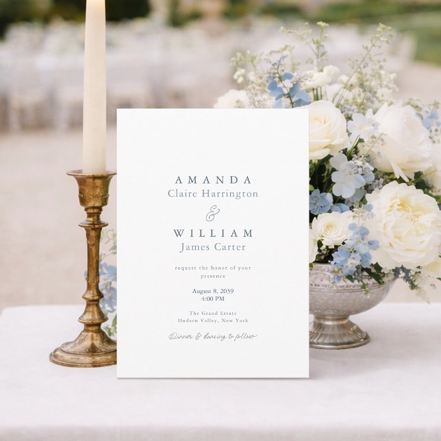 Convite de Casamento Francês Azul Desbotado Elegan (Criador carregado)
